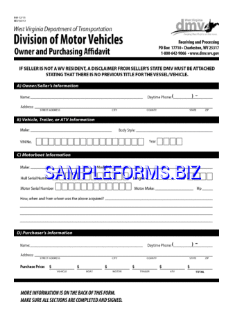 West Virginia Owner and Purchasing Affidavit Form pdf free